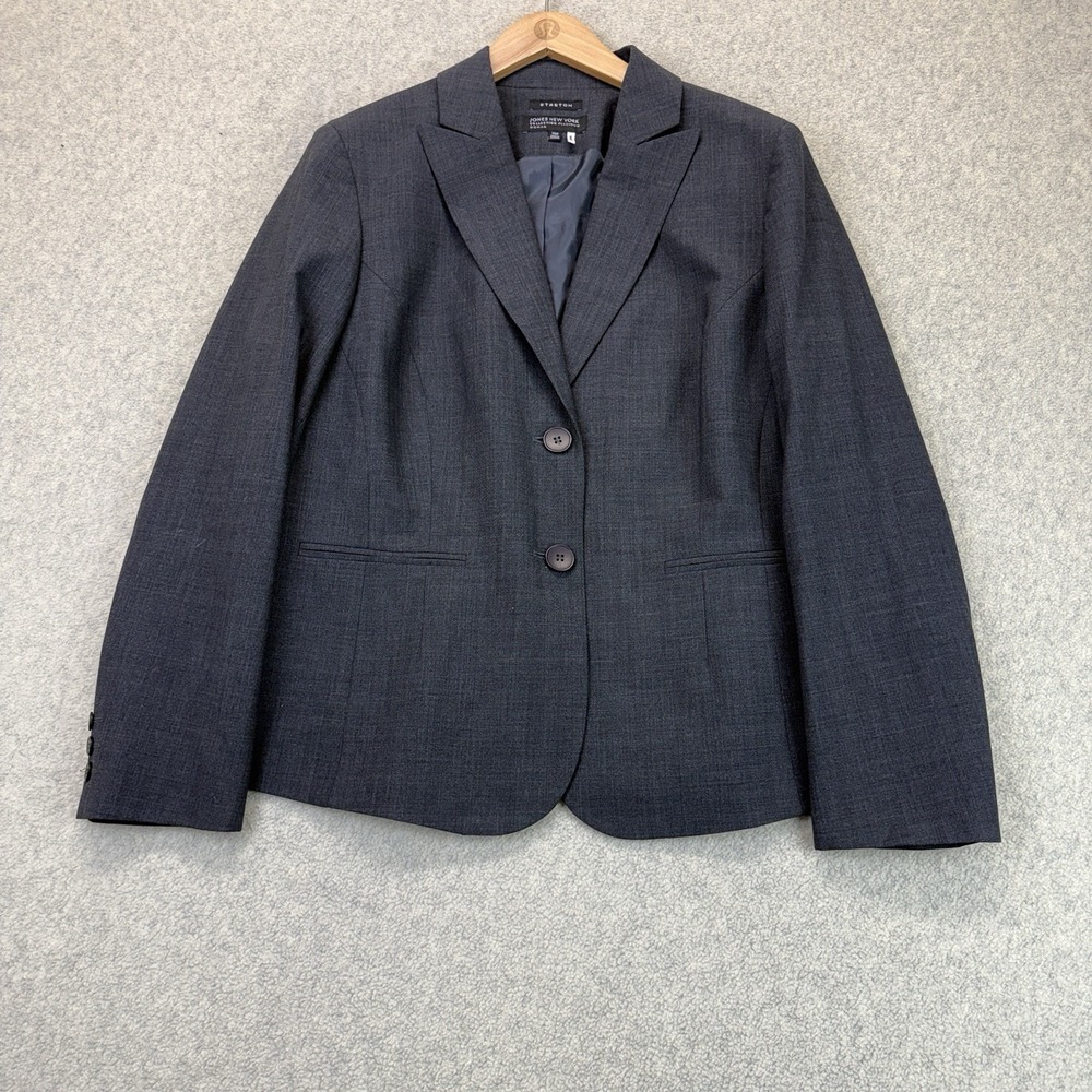 Jones New York Platinum Women's Charcoal Gray Stretch Blazer Two Button 14W
